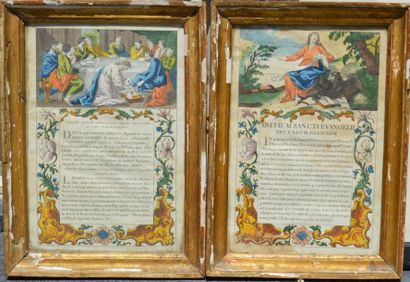null Ecole FRANCAISE fin XVIII ème, Evangiles illustrées, paire de gravures colorées....