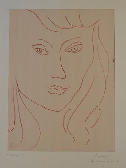 null MATISSE (H.), Visage, 2 pl., lithographies originales. Une épreuve en sanguine...