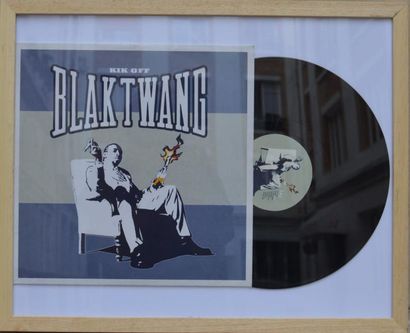 BANKSY BANKSY, Blak Twang - Kik Off, sérigraphie sur pochette vinyle. 30 x 30 cm...