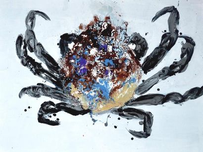 Qunce ZENG (né en 1969) Qunce ZENG (né en 1969), Crabe aux saphirs, acrylique, huile...