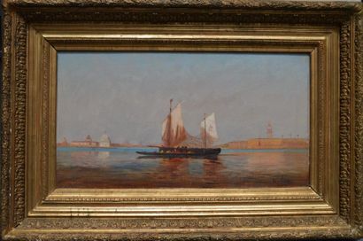 null Henri DUVIEUX (c.1855-1920), Pêcheurs devant Venise, huile sur toile signée....