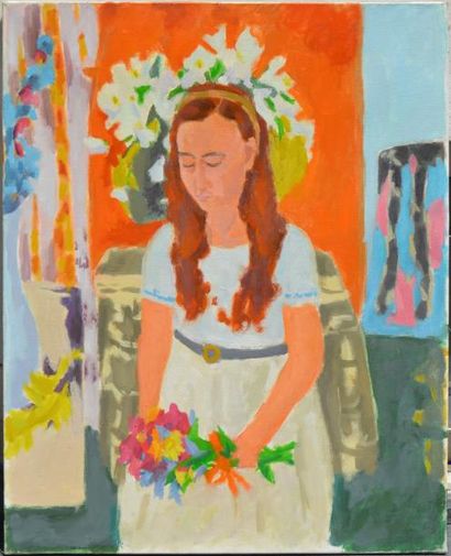 Jules CAVAILLES (1901-1977) Jules CAVAILLES (1901-1977), jeune fille aux fleurs,...
