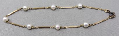 Bracelet Bracelet en or 18k, motifs en bâtonnets alternés de perles de culture. Poids:...