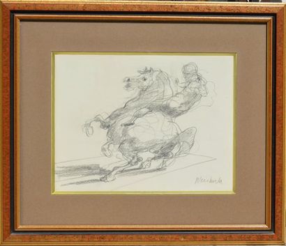 null Claude WEISBUCH (1927-2014), Cheval cabré, dessin à la mine de plomb, signé...