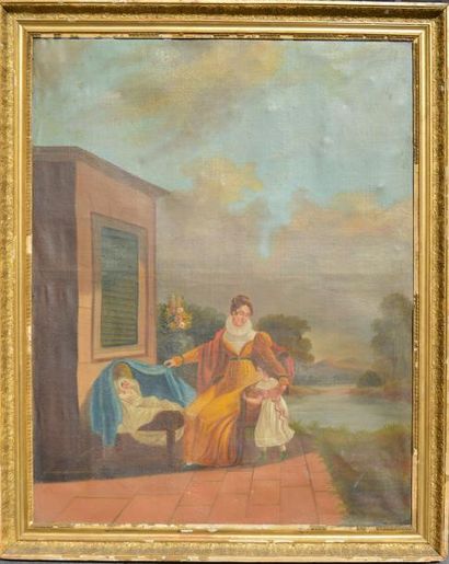null Ecole FRANCAISE début XIX ème, Mère et ses enfants, huile sur toile. 102 x 82...