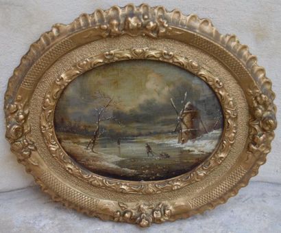 null Attribué à Emile LEMMENS (1821-1867), Pêche de Nuit, Paysage de Neige, paire...