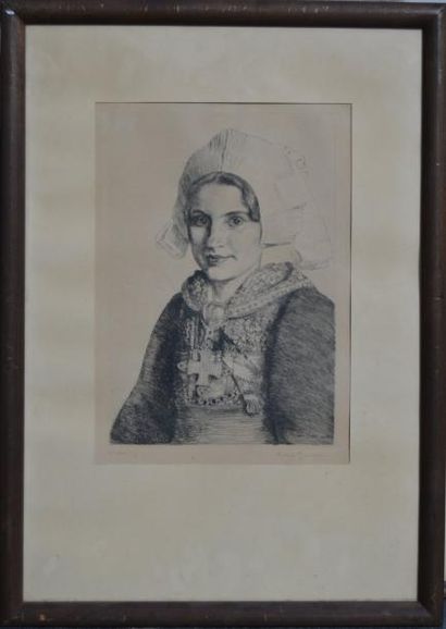 null André JACQUES (1880-?), ensemble de 5 eaux-fortes numérotées et signées : portrait...