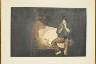null Pierre LAFFILLÉ (1938-2011), le Réveil, encre. 31 x 48 cm.