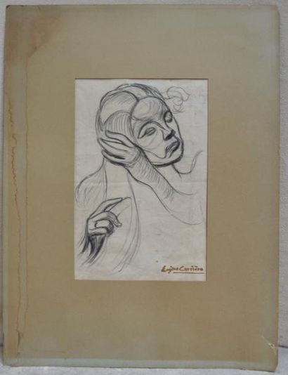 null Attribué à Eugène CARRIERE (1849-1906), Femme se coiffant, fusain sur papier....