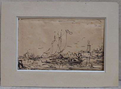 null Attribué à Félix ZIEM, Port, encre sur papier. 13 x 22 cm