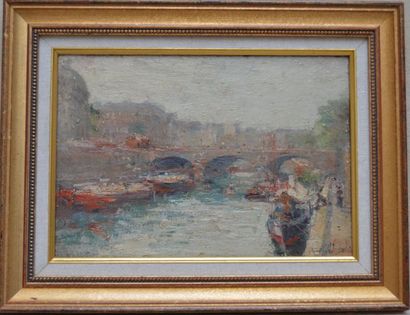 null Ecole FRANCAISE du XIXème siècle, Vue des bords de Seine à Paris, huile sur...