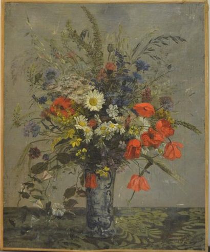 null Charles DESAVARY (1837-1885), Bouquet de fleurs des champs, huile sur toile...