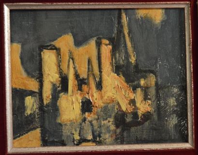 null Jef FRIBOULET (1919-2003), Vue de ville, huile sur panneau. 20 x 25 cm.