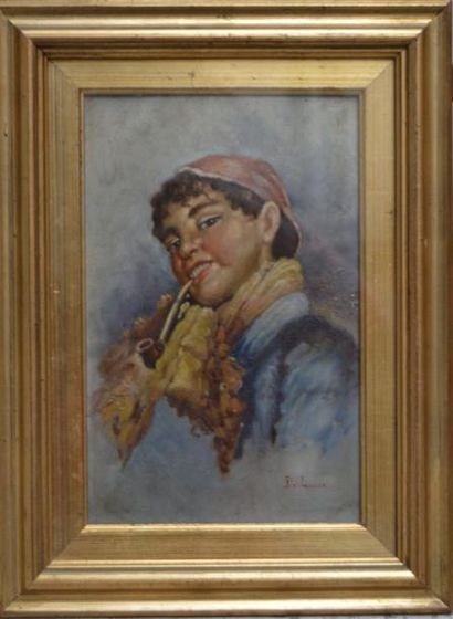 null Enrico DE LUISE (1840-1915), jeune enfant napolitain au bonnet rouge, huile...