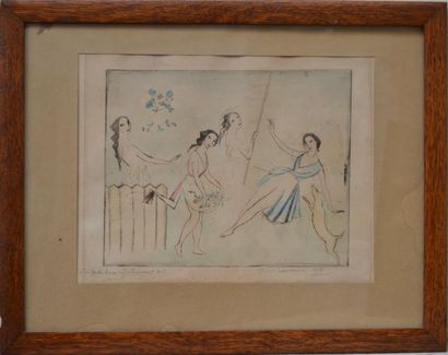 null Marie LAURENCIN (1883-1956), Le Ballet - Jeunes filles et chien au jardin, gravure...