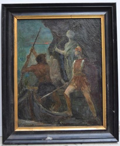 null Ecole FRANCAISE du XIX ème, Énée, la Sibylle et Charon, huile sur toile. 41...