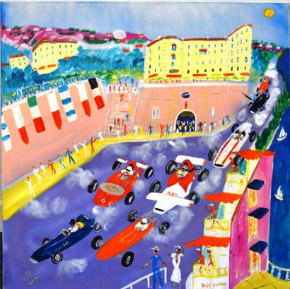 null Jean WALLIS (né en 1938), Les courses à Monaco, Nice matin, huile sur toile,...