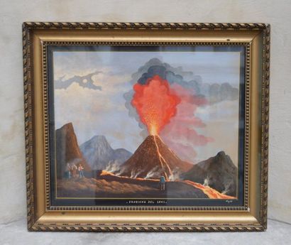 null Ecole NAPOLITAINE, Eruption du Vésuve, gouache. 38 x 46 cm