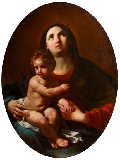 null Attribué à Carlo MARATTI (1625-1713), Vierge à l’Enfant, Toile ovale. 100 x...