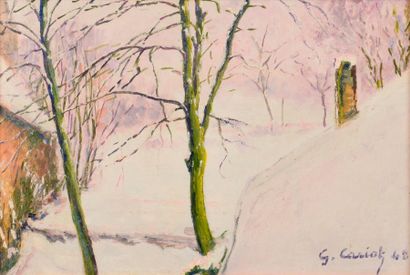 Gustave CARIOT (1872-1950) Gustave CARIOT (1872-1950), Paysage de neige, 1948, huile...