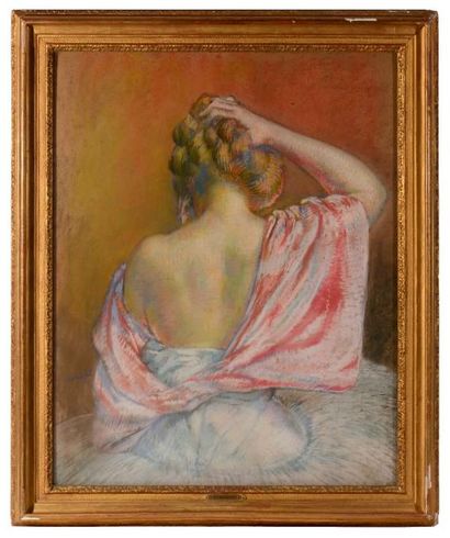 null Harry BLOOMFIELD (1883-1941), Femme se recoiffant, pastel signée et datée 1916....
