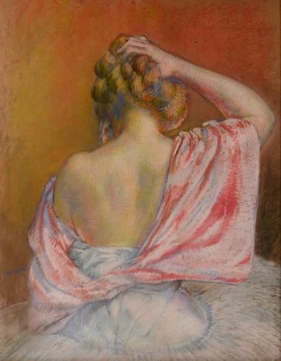 null Harry BLOOMFIELD (1883-1941), Femme se recoiffant, pastel signée et datée 1916....