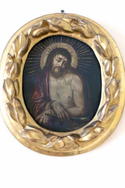 null Ecole ESPAGNOLE du XVIII ème, Christ aux liens, huile sur cuivre. 25 x 22 cm....