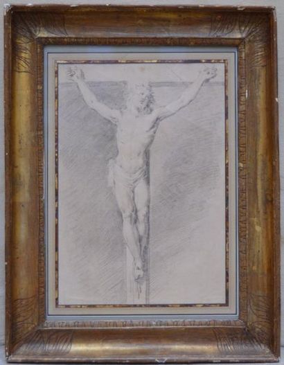 null Ecole FRANCAISE du XIX ème, Christ en Croix, crayon. 36 x 25 cm.