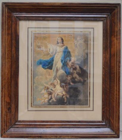 null Achille DEVÉRIA (1800-1857), attribué à. Vierge et angelots, aquarelle. 30 x...