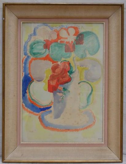 null Emmanuel GONDOUIN (1883-1934), bouquet de fleurs, aquarelle, cachet de la vente...