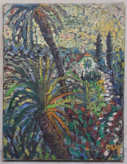null Gérard ALBOUY (1912-1985), Palmiers, huile sur toile signée. 35 x 27 cm.
