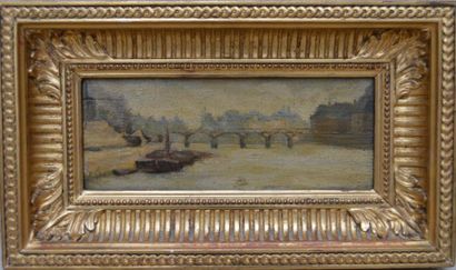 null Stanislas LÉPINE (1835-1892), La Seine à Paris, huile sur panneau, signé. 8...