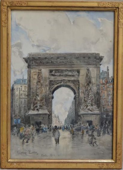 null Frank BOGGS (1855-1926), La porte Saint Denis, aquarelle et fusain, signé et...