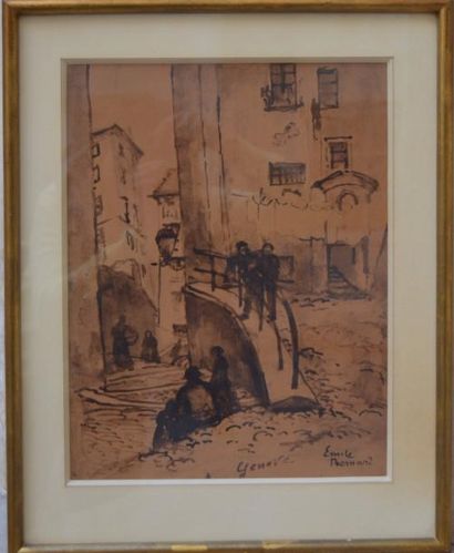 Emile BERNARD (1868-1941) Emile BERNARD (1868-1941), Scène de rue à Gênes, encre...