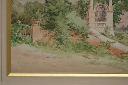 null Ernest LESSIEUX (1848-1925), Kiosque de la Villa sur le Lac Léman, aquarelle...