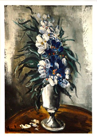 null D'après Maurice de VLAMINCK, Vase de fleurs blanches et bleues, reproduction...