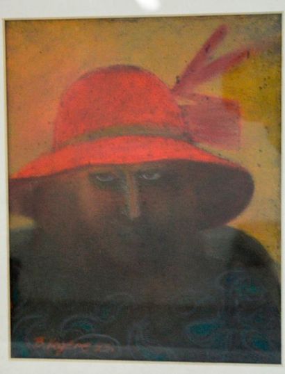 null Baïba VEGERE (XX-XXI ème), femme au chapeau rouge, 1993, pastel signé et daté....
