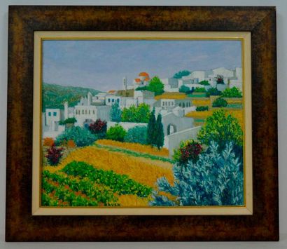 null ARVEN (XX-XXI ème), village grec au printemps, huile sur toile signée. 47 x...