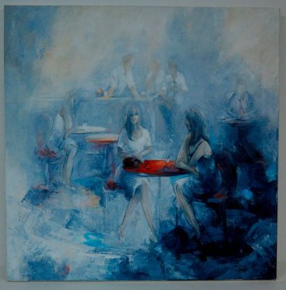 null Lysiane BECK (née ne 1961), Pause, huile sur toile signée. 80 x 80 cm.