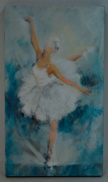 null Lucie LLONG (XX-XXI ème), Ballet 1, 2015, huile sur toile signée. 41 x 24 c...
