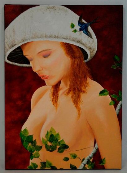 null Lydie PRIN (XX-XXI ème), Femme des bois au printemps, huile sur toile signée....