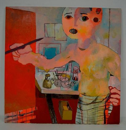 null NAM HILFIGER (XX-XXI ème), Le tableau rouge, 2015, acrylique sur toiel signée....