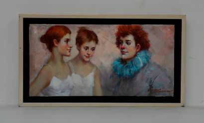 null FOURNIER (XX-XXIème), Pierrot et les deux danseuses, acrylique sur toile signée....