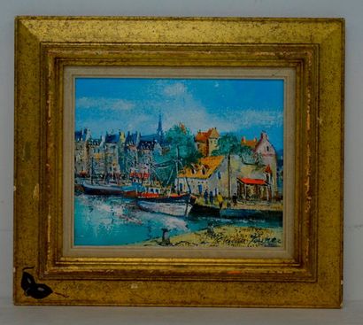 null Claude MOURIER (XX-XXI ème), Vue de Port, huile sur toile signée. 22 x 27 cm....