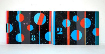 null DEBONECHOSE (né en 1943), Gravitation, Hubble, deux acryliques sur panneau,...