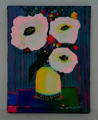 null Alain MARY (XX-XXI ème), 3 fleurs blanches, acrylique sur toile signée. 35 x...