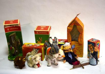 null Lot de jouets mécaniques WESTERN GERMANY : pivert – couple de danseurs – chat...