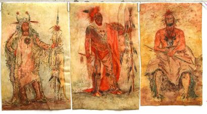 null D'après George CATLIN (1796-1872), portraits de trois chefs indiens : Indien...