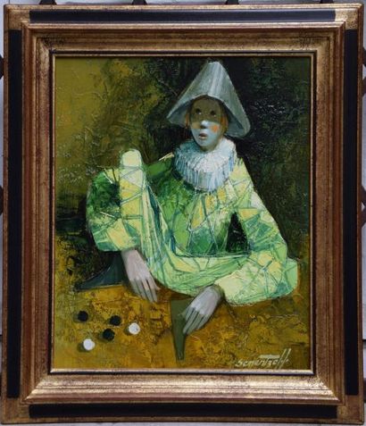 null Michel SEMENTZEFF (né en 1933), Enfant en arlequin vert, huile sur toile signée....