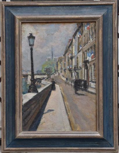 null Claude René MARTIN (1885-?), Ile saint Louis, rue Pavoisée, huile sur toile,...